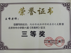 王峰老师获第六届《京美杯》的荣誉证书