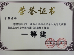 李强老师获第六届《京美杯》的荣誉证书